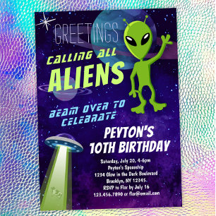 UFO Alien Party Birthday Invitation