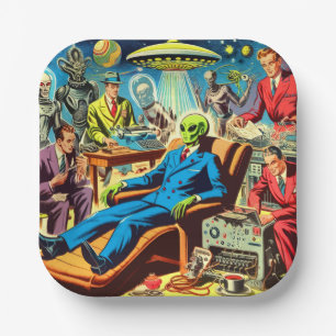 Ufo Alien Sci-fi Retro Comics Paper Plate