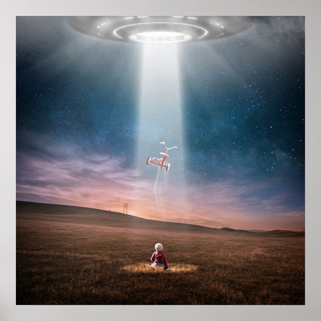 ufo alien spaceship and child encounter poster (Front)