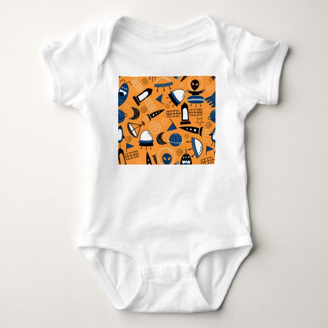 UFO alien, spaceships, kids pattern Baby Bodysuit (Front)