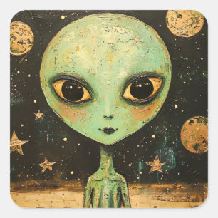 UFO Alien Square Sticker