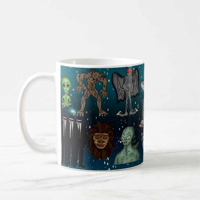 UFO Aliens Chupacabra Bigfoot Cryptids  Coffee Mug (Left)