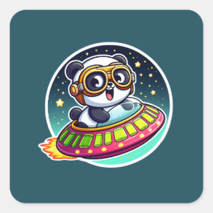 UFO Baby Panda Square Sticker