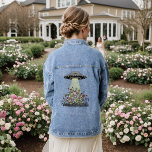 UFO Beaming Up Flowers Denim Jacket
