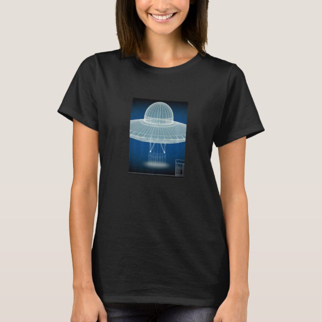 UFO Blueprint Flying Saucer Blueprint Ancient Astr T-Shirt (Front)