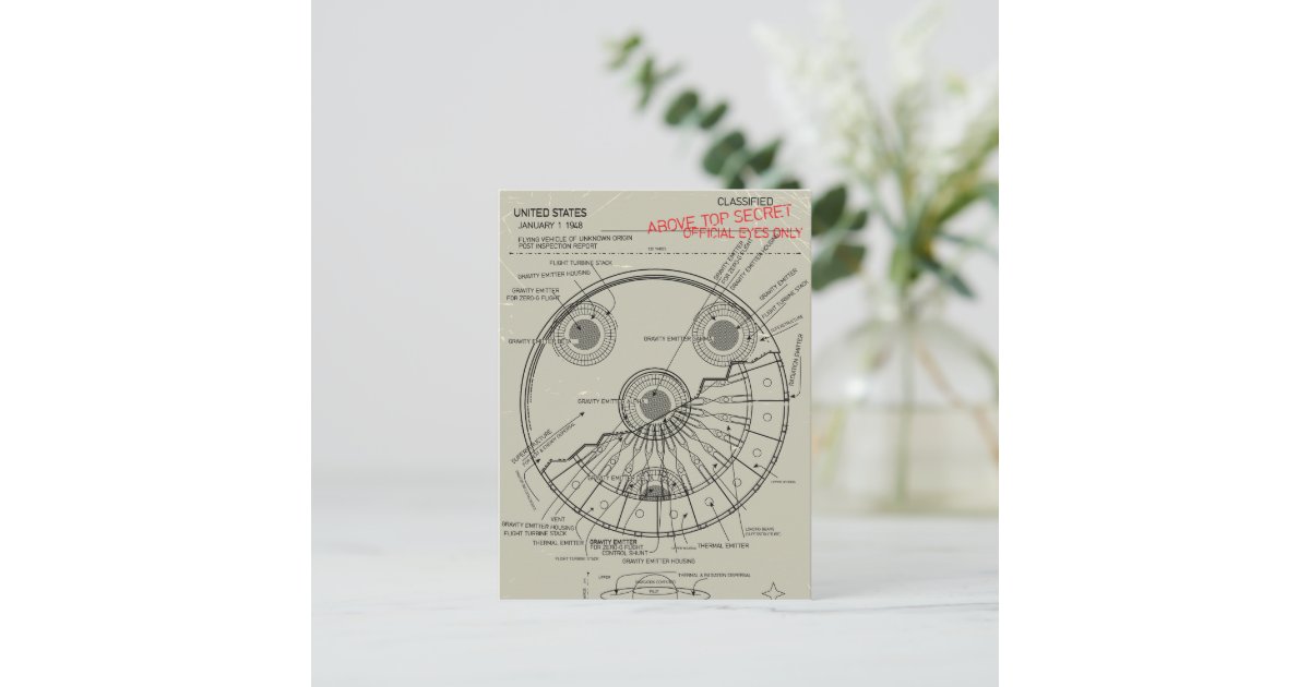 UFO Blueprint Invitation Postcard | Zazzle