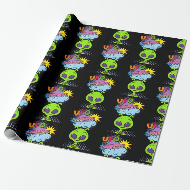 Ufo cartoon wrapping paper (Unrolled)