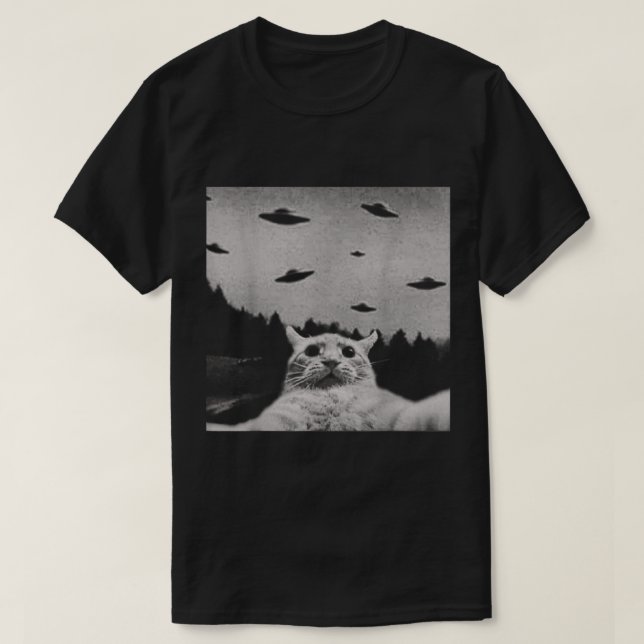 UFO Cat Encounter Meme Design T-Shirt (Design Front)