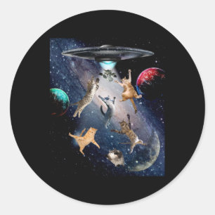 Ufo Cats For Adults Galaxy Cats Cute Cat Lover  Classic Round Sticker