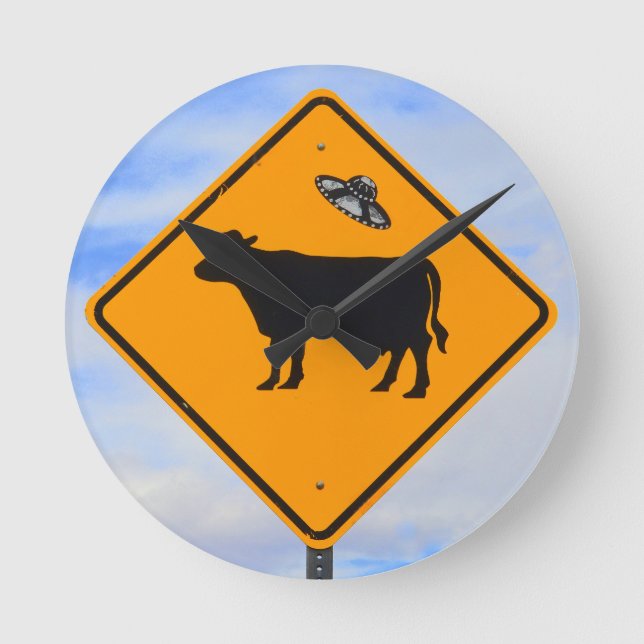 UFO Cattle Crossing Sign Round Clock (Front)