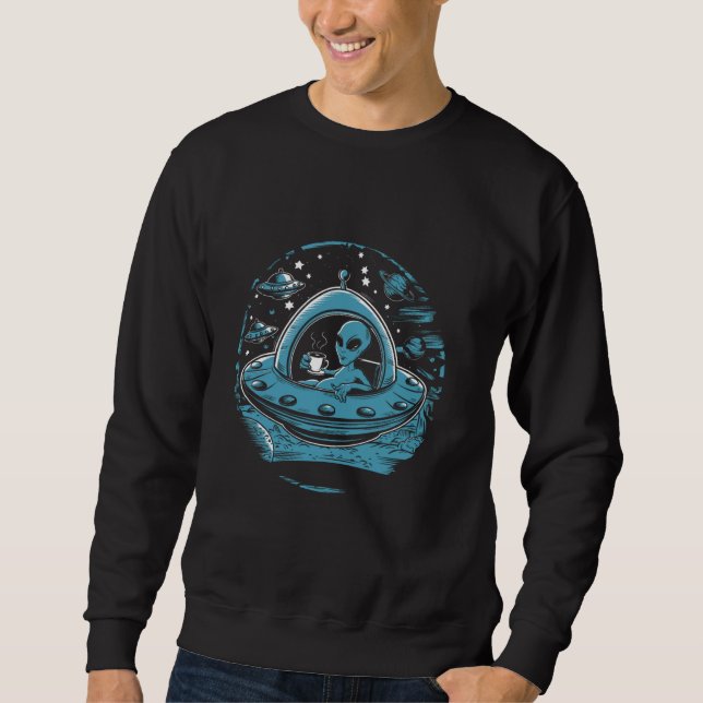 UFO Coffee Break Funny Alien Caffeine Fix UAP humo Sweatshirt (Front)