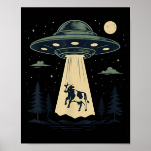 UFO Cow Abduction Alien Beam Funny Farm Animal Poster