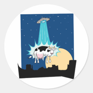 UFO Cow Abduction Classic Round Sticker