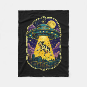 Ufo cow abduction funny alien farm fleece blanket