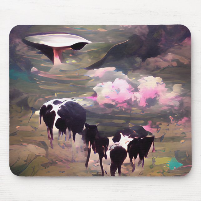 UFO Cow Abduction Mouse Mat (Front)