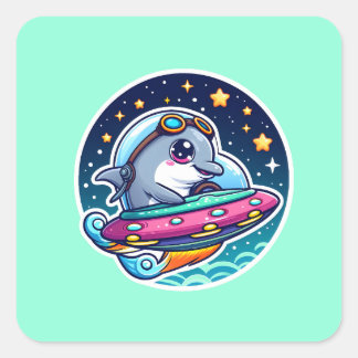 UFO Cute Dolphin Square Sticker