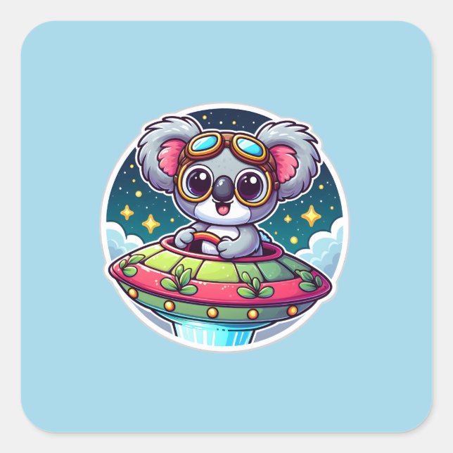 UFO Cute Koala Square Sticker (Front)