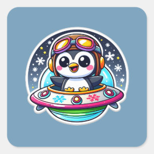 UFO Cute Penguin Square Sticker