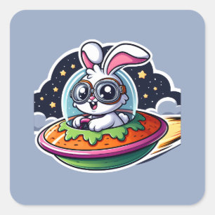 UFO Cute Rabbit Square Sticker