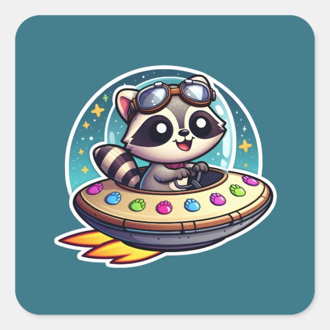 UFO Cute Racoon Square Sticker (Front)