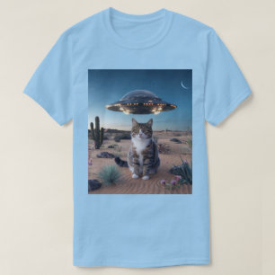 UFO Desert Cat Light Blue T-Shirt