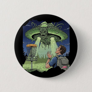 Ufo Disc Golf - Alien Spaceship Hovering Over Sket 6 Cm Round Badge