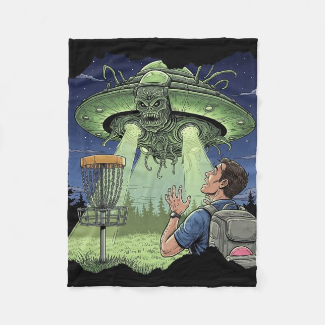 Ufo Disc Golf - Alien Spaceship Hovering Over Sket Fleece Blanket (Front)