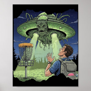 Ufo Disc Golf - Alien Spaceship Hovering Over Sket Poster