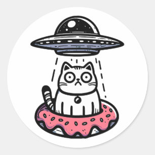 UFO Doughnut Cat Classic Round Sticker