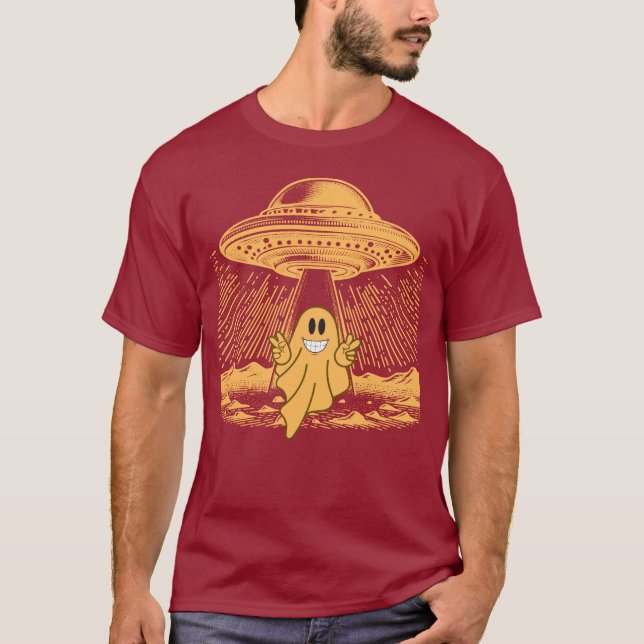 UFO Encounter Laughing Ghost Design T-Shirt (Front)