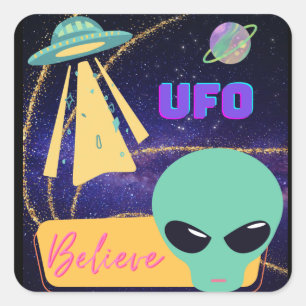 ufo, extraterrestre believe square sticker