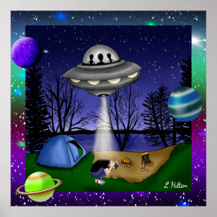 UFO Extraterrestrial Abduction Alien with Planets Poster