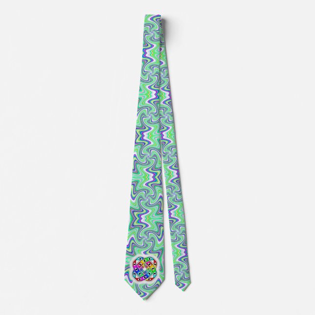 UFO Flying Over a Green Swirl World Tie (Front)