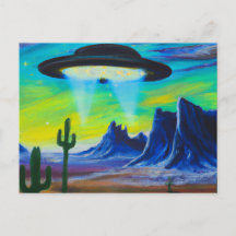 UFO Flying Saucer Desert Painting Postcard