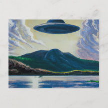 UFO Flying Saucer Mountain Painting Postcard