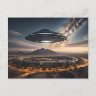 UFO flying Saucer Over an Alien City Postcard