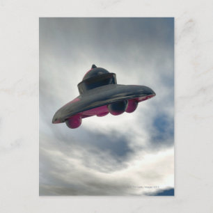 UFO Flying Through Clouds Postcard