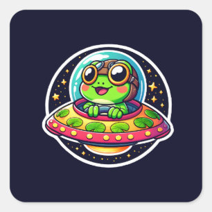 UFO Happy Frog Square Sticker