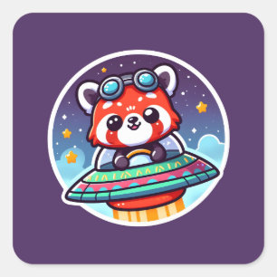 UFO Happy Red Panda Square Sticker