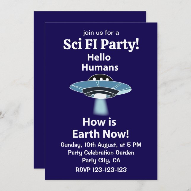 UFO Hello Humans How Is Earth Now UFO Invitation (Front/Back)