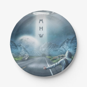 UFO Hitchhiker custom monogram paper plates
