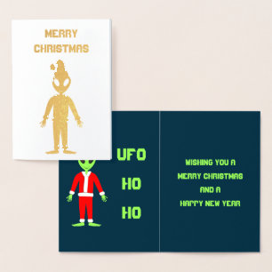 UFO Ho Ho Father Christmas alien Custom Foil Card