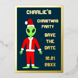 UFO Ho Ho Father Christmas alien Custom Foil Holiday Card