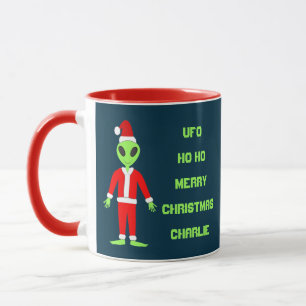 UFO Ho Ho Father Christmas alien Custom Name Mug