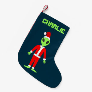UFO Ho Ho Father Christmas alien Custom Name Small Christmas Stocking