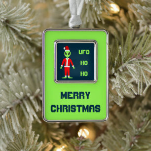 UFO Ho Ho Father Christmas alien Custom Silver Plated Framed Ornament