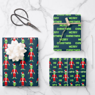 UFO Ho Ho Father Christmas alien Custom Wrapping Paper Sheet