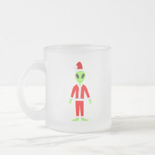 UFO Ho Ho Father Christmas alien Frosted Glass Coffee Mug
