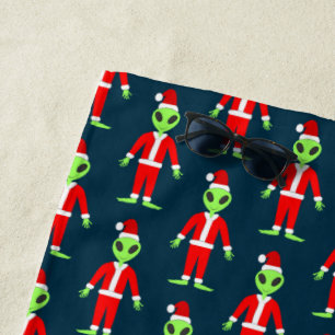 UFO Ho Ho Father Christmas alien Patterned Beach Towel