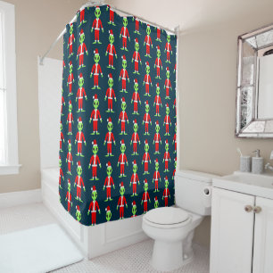 UFO Ho Ho Father Christmas alien Patterned Shower Curtain